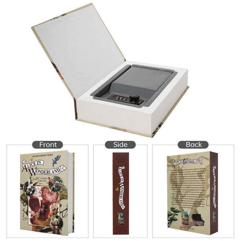 PACOLO Real Paper Transfer Book Safe, Hollow with Secret Hidden Compartment, Combination Lock, 8.7"Ã—6"Ã—2" (Alice-Combination) - Image 3